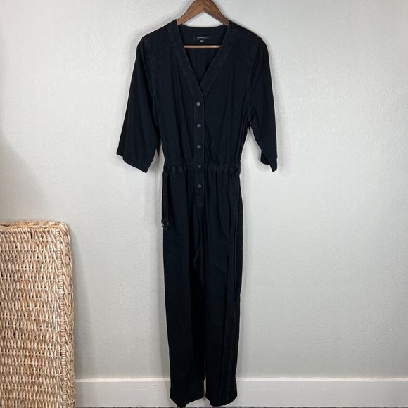 AllSaints Womens Jumpsuit Size US 8 Black Short Sleeves Belted V Neck One Piece